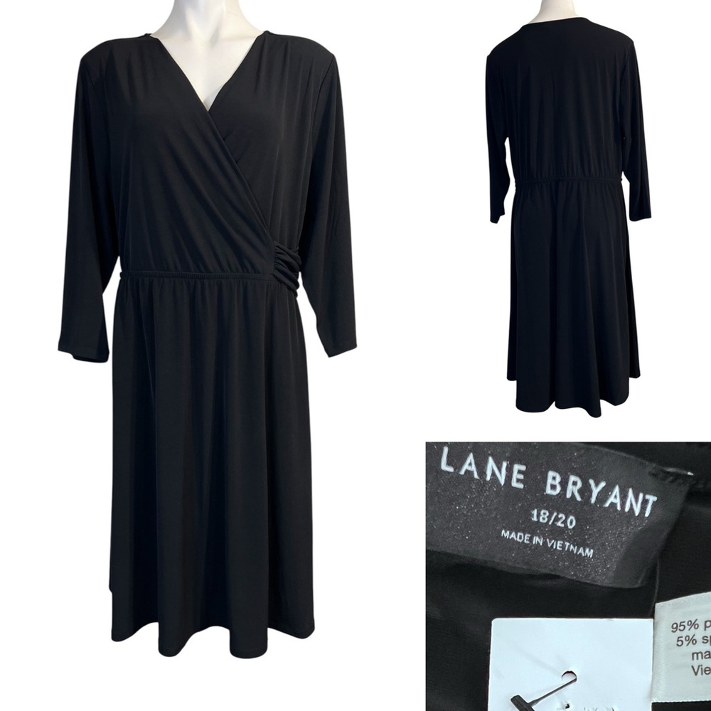 Lane Bryant faux Wrap Dress plus size 18/20 Black long sleeve office church fall